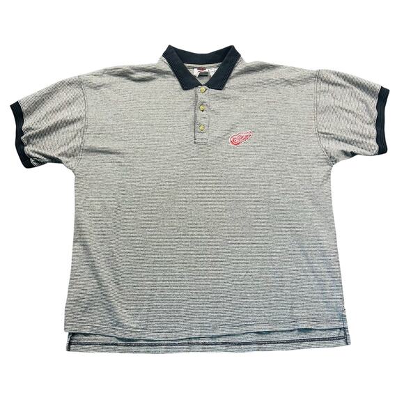 Vintage Detroit Redwings Polo Shirt Men's 2XL XXL Gray Striped 1990s Sportswear - Picture 1 of 5